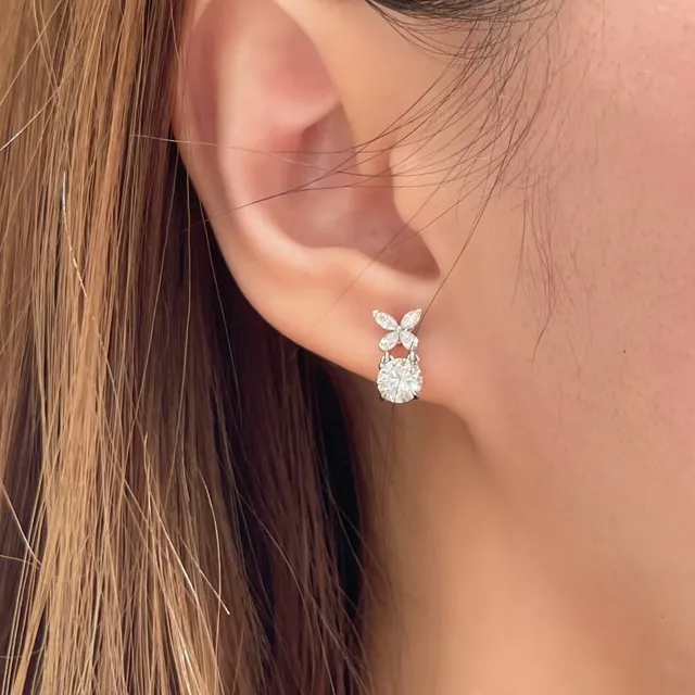 Floral Motif Marquise-and-Round Drop Earrings 9