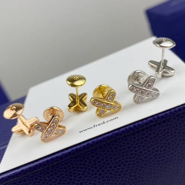 Fred X Gold Silver Pavé-Set Earrings 8
