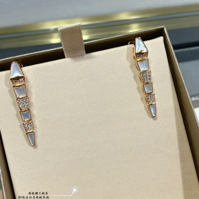 Geometric Segmented Mother-of-Pearl and Pavé Stone Dangling Earring 3