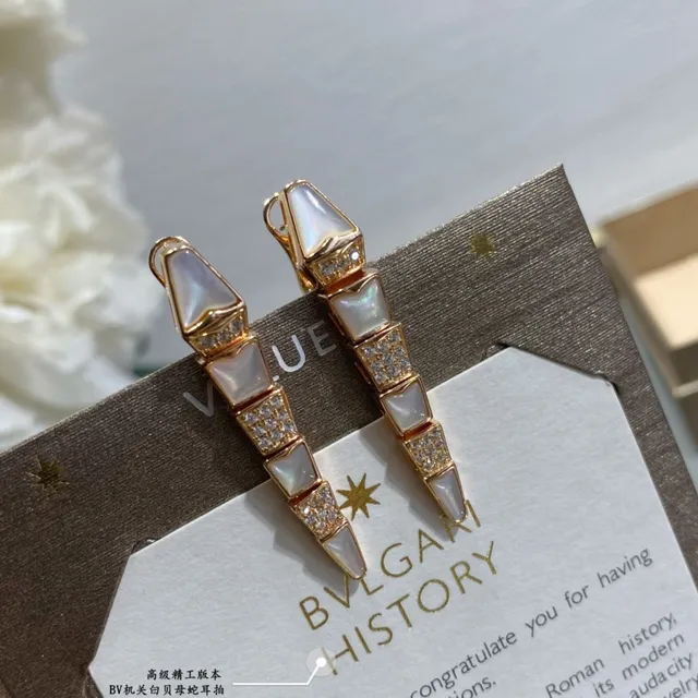 Geometric Segmented Mother-of-Pearl and Pavé Stone Dangling Earring 4