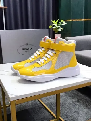 Glossy Yellow High-Top Mesh Panel Sneakers 3