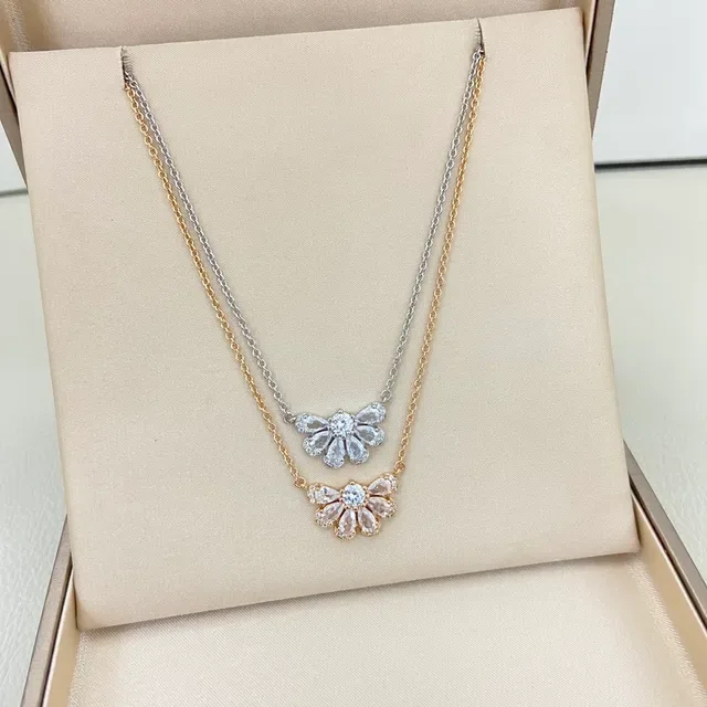 Gold and Silver Floral Crystal Pendant Necklaces 2