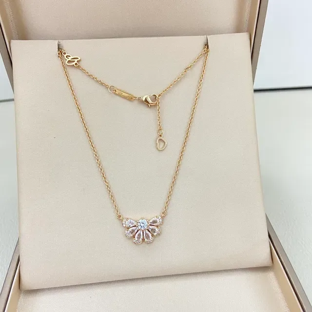Gold and Silver Floral Crystal Pendant Necklaces 6