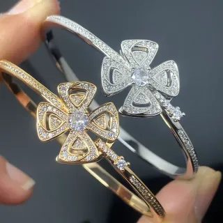 Gold and Silver Tone Floral Pavé Crystal Bangle Bracelets