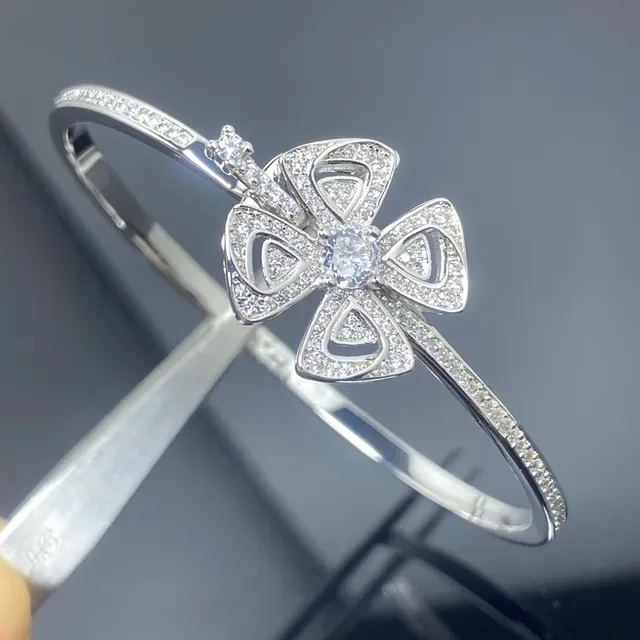 Gold and Silver Tone Floral Pavé Crystal Bangle Bracelets 3