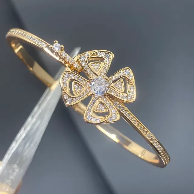 Gold and Silver Tone Floral Pavé Crystal Bangle Bracelets 4