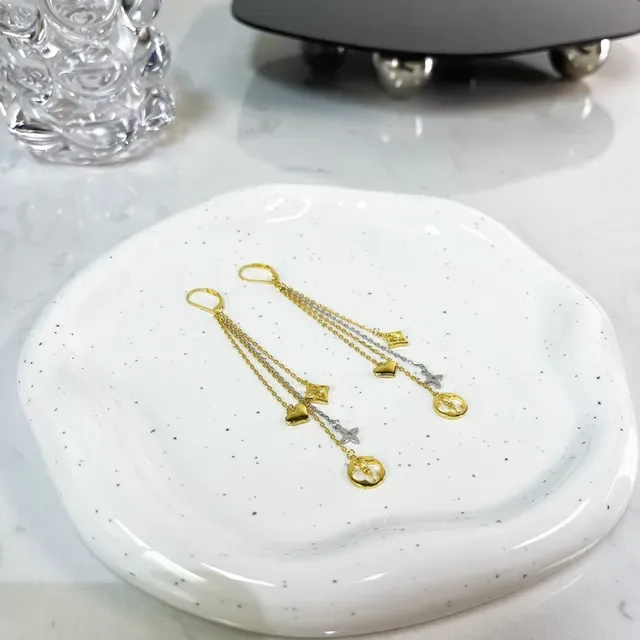 Gold and Silver Tone Multi-Chain Tassel Charm Earrings 2