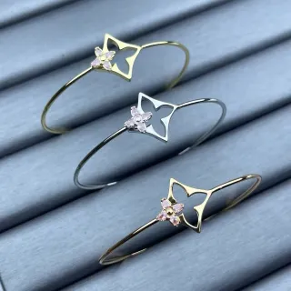 Pulseras de brazalete abierto con motivo de estrella de piedra floral en tono dorado y plateado