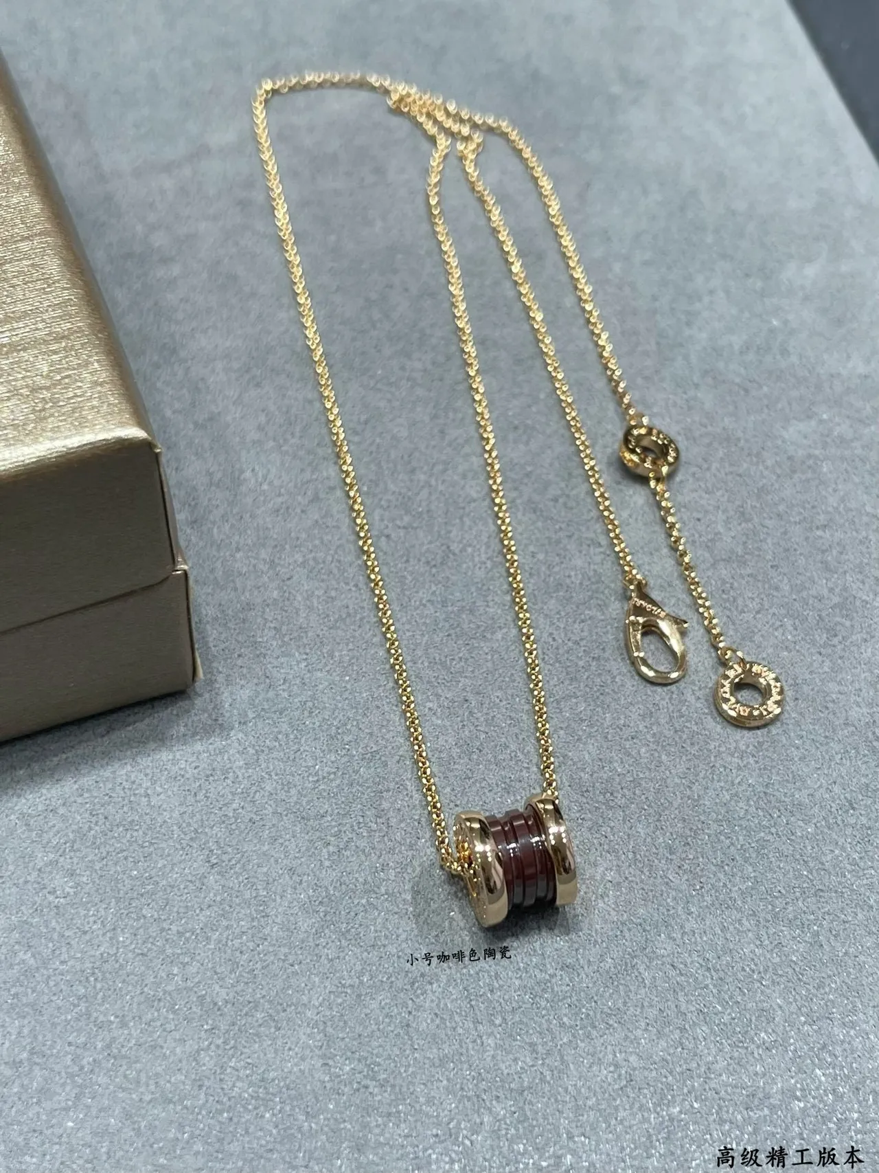 Gold Barrel-Shaped Ceramic Pendant Metal End Caps Necklace 2