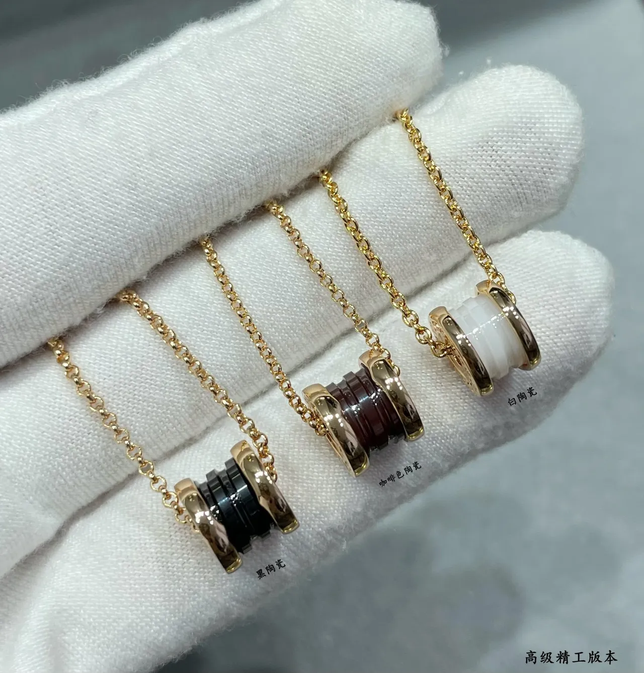Gold Barrel-Shaped Ceramic Pendant Metal End Caps Necklace 4