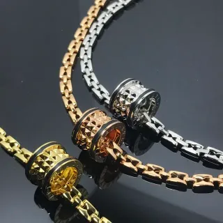 Gold Black Faceted Geometric Barrel Charms Inlay Bands Necklace
