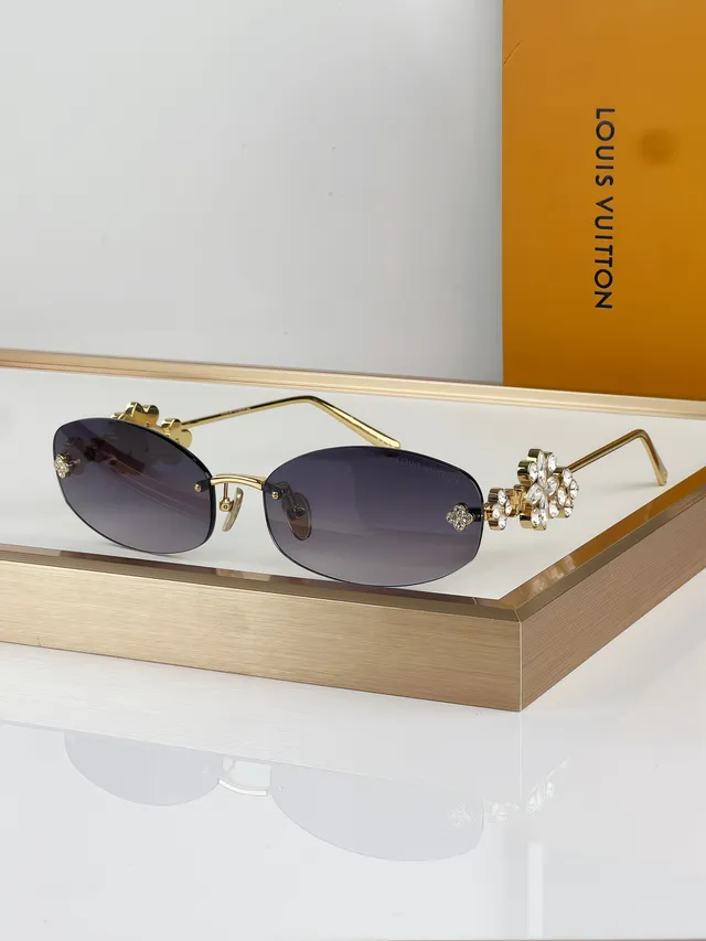 Gafas de sol doradas marrones sin marco con motivo decorativo recortado 8