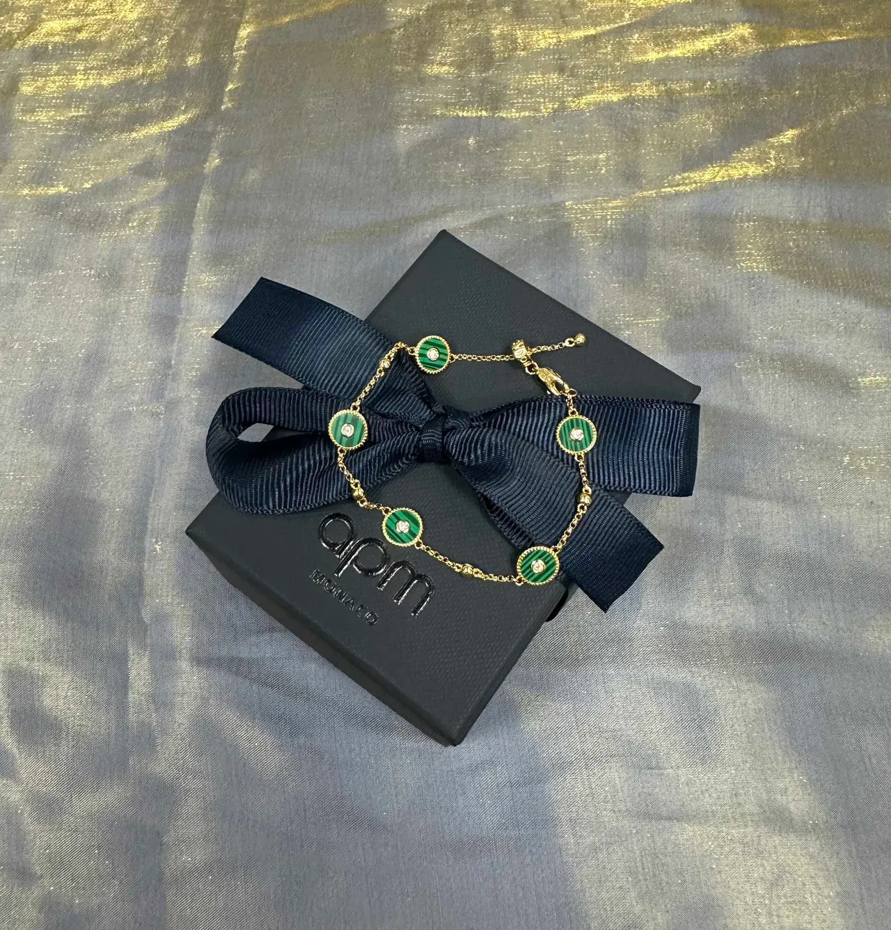 Gold Green Chain Enamel Discs Bracelet 5