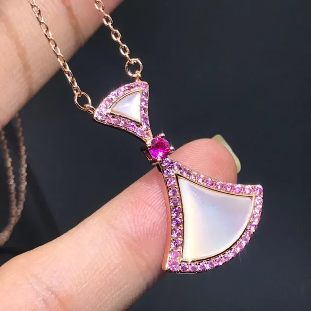 Gold Multicolor Fan-Shaped Layered Pendants Pavé-Set Clear Crystals Necklace 5