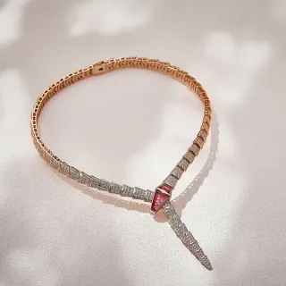Or Rose Design de Maillons Articulés Pavé-Set Diamants Collier