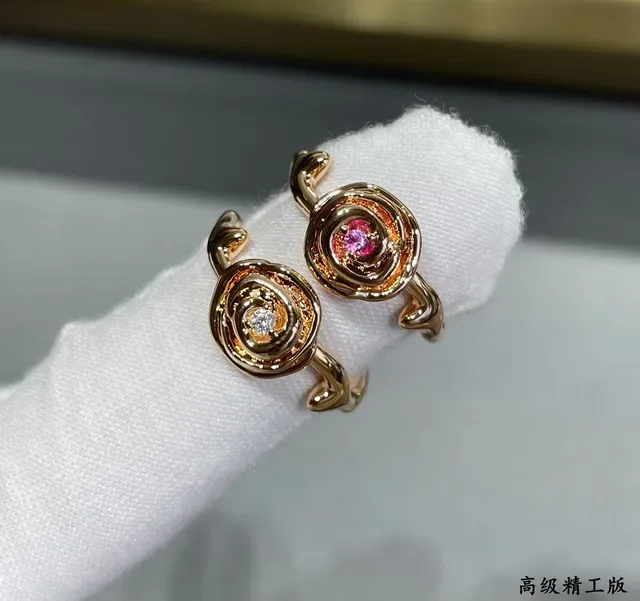 Anneau Motif Floral Spirale Or Rose 7
