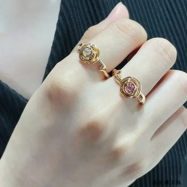 Anneau Motif Floral Spirale Or Rose 9