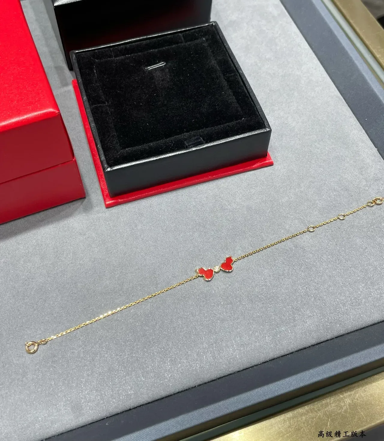 Gold Red Chain Enamel Heart Charms Bracelet 6