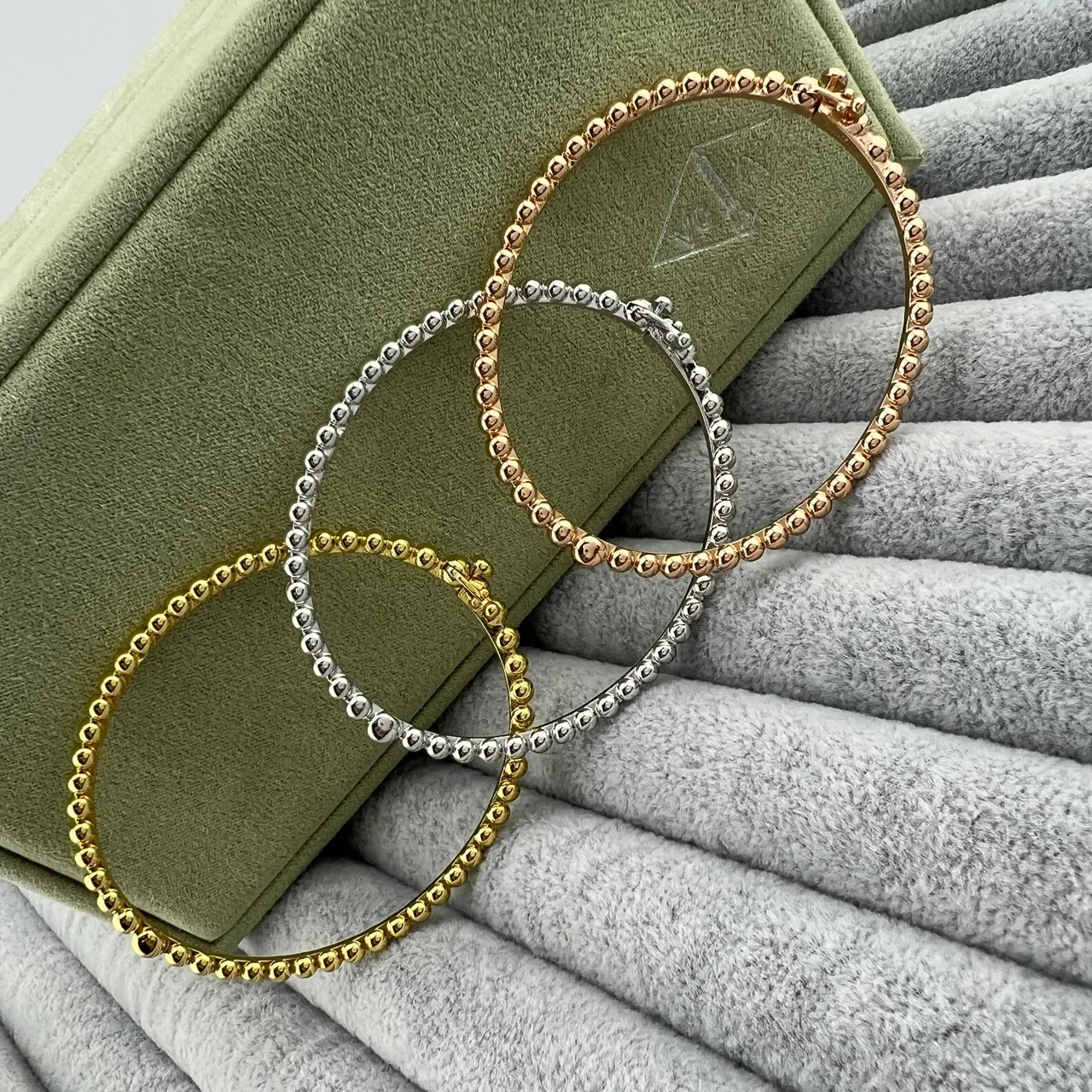 Gold Silver Beaded Bangle Bracelet 8