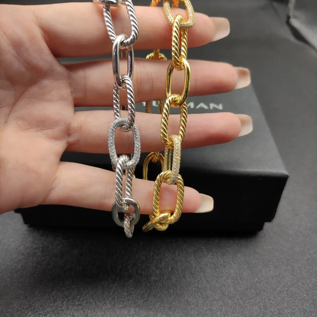Gold Silver Chunky Oval Links Twisted Rope Detailing Bracelet 5