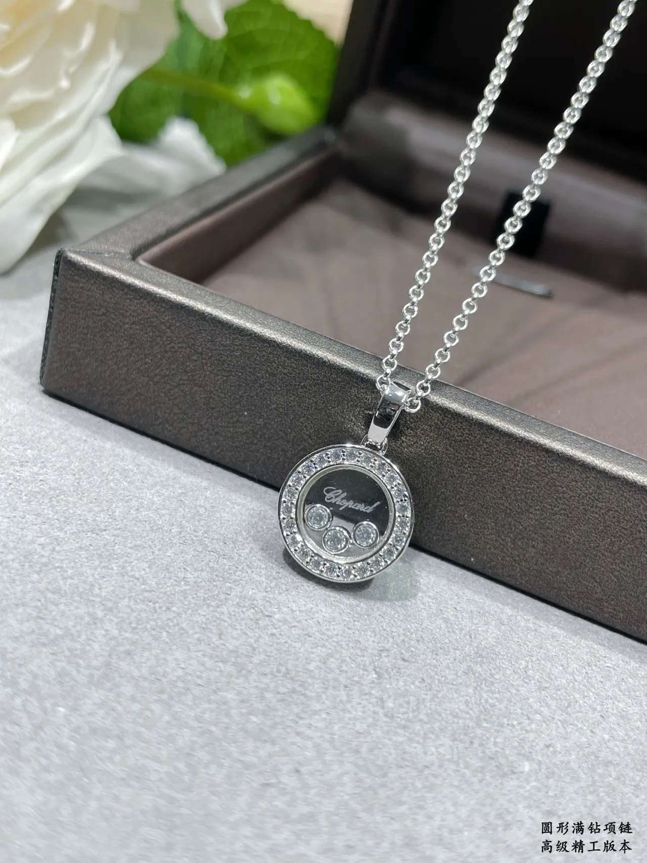 or argent circulaire rotatif charm pendant bélière diamants pavé collier 5