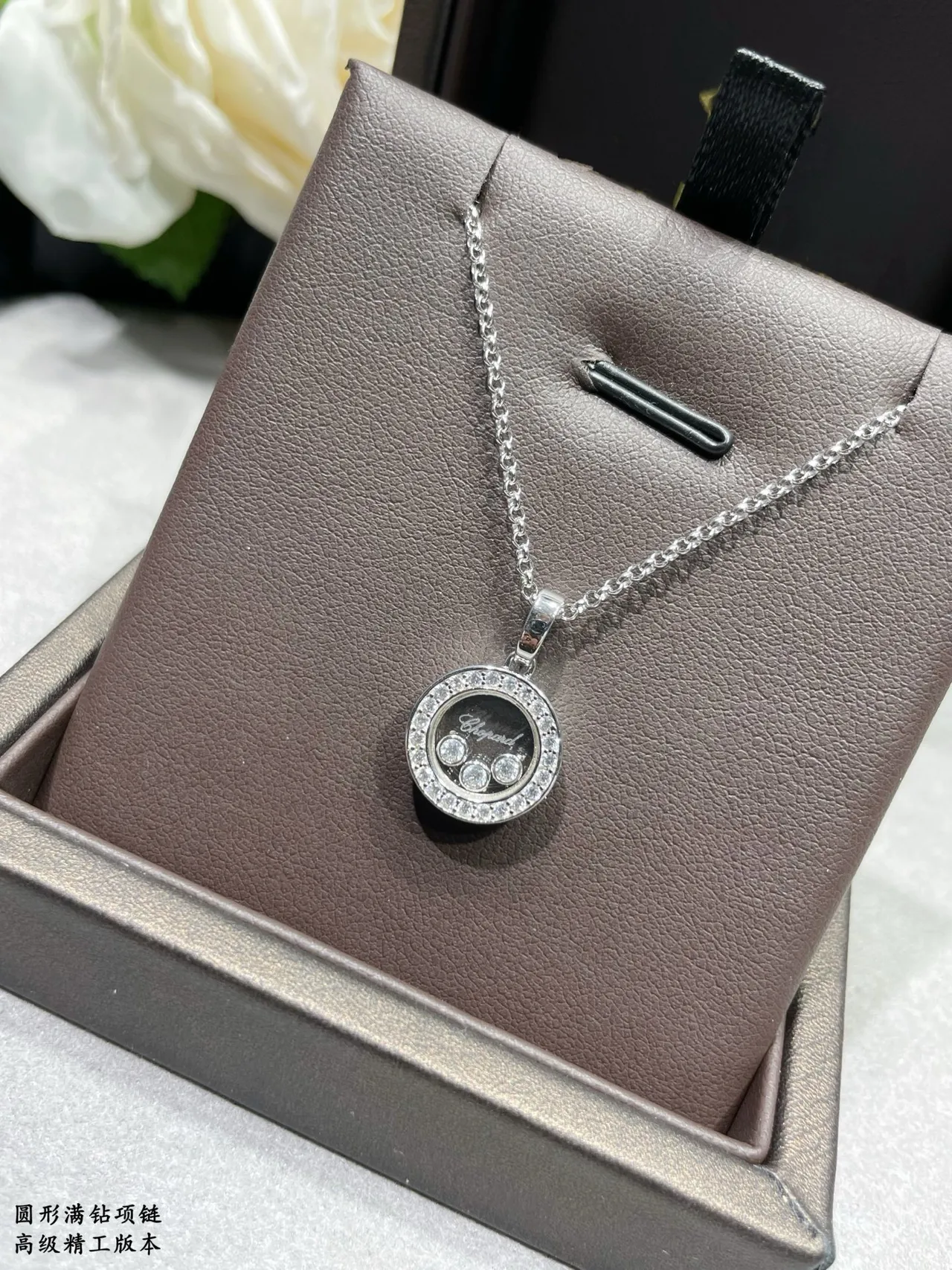 or argent circulaire rotatif charm pendant bélière diamants pavé collier 7