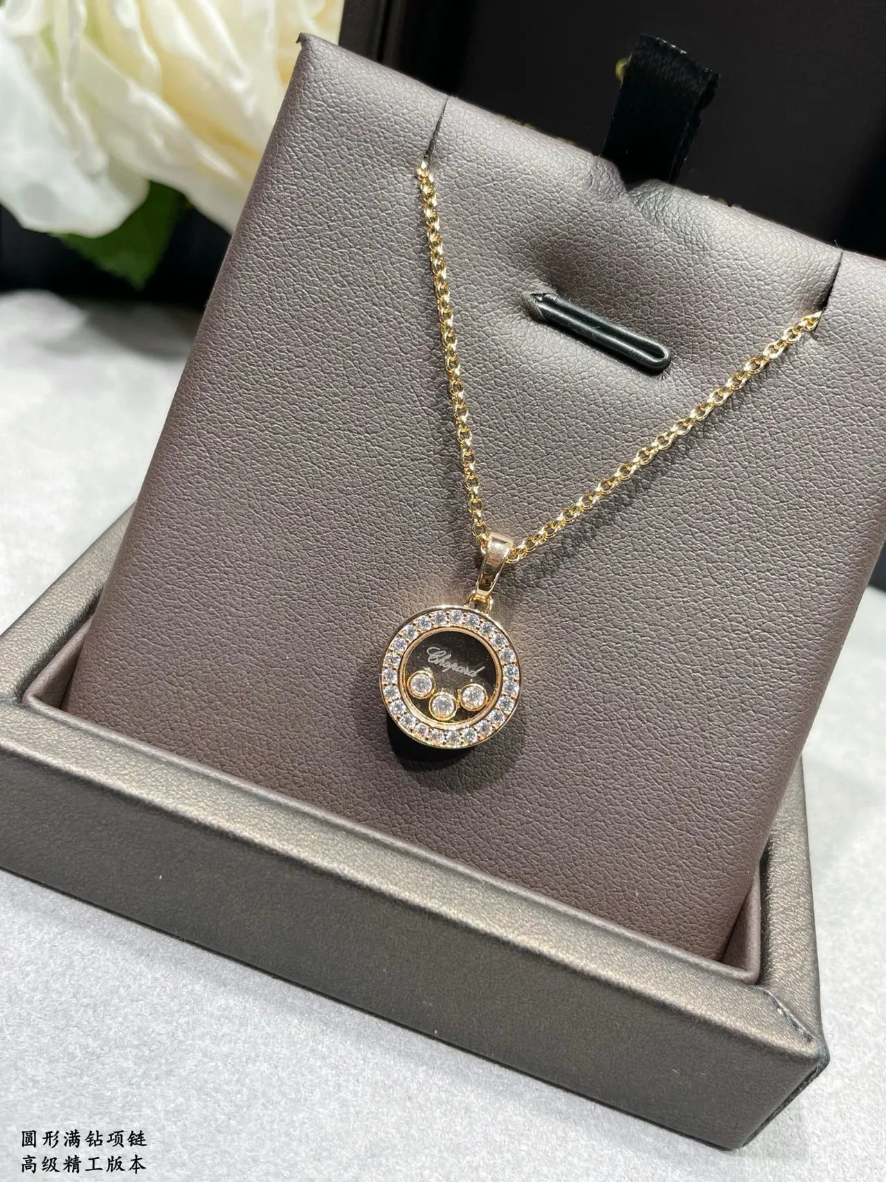 or argent circulaire rotatif charm pendant bélière diamants pavé collier 8