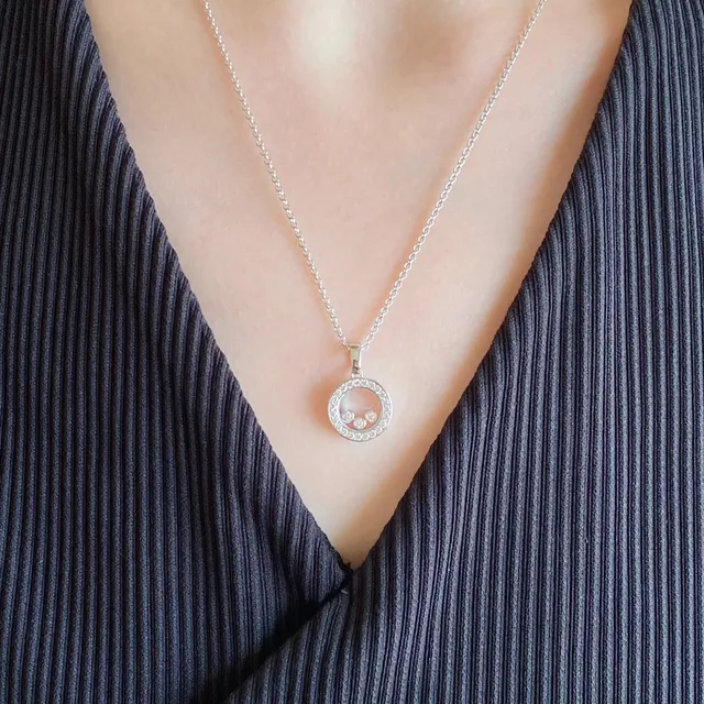 or argent circulaire rotatif charm pendant bélière diamants pavé collier 9