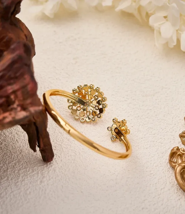Brazalete Abierto Oro y Plata Pavé-Set Clusters Florales Joyería 2