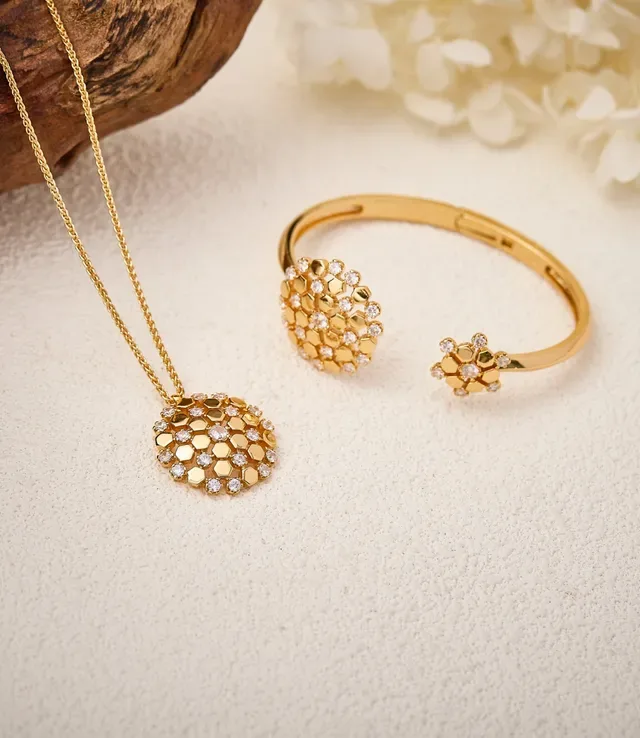 Brazalete Abierto Oro y Plata Pavé-Set Clusters Florales Joyería 4