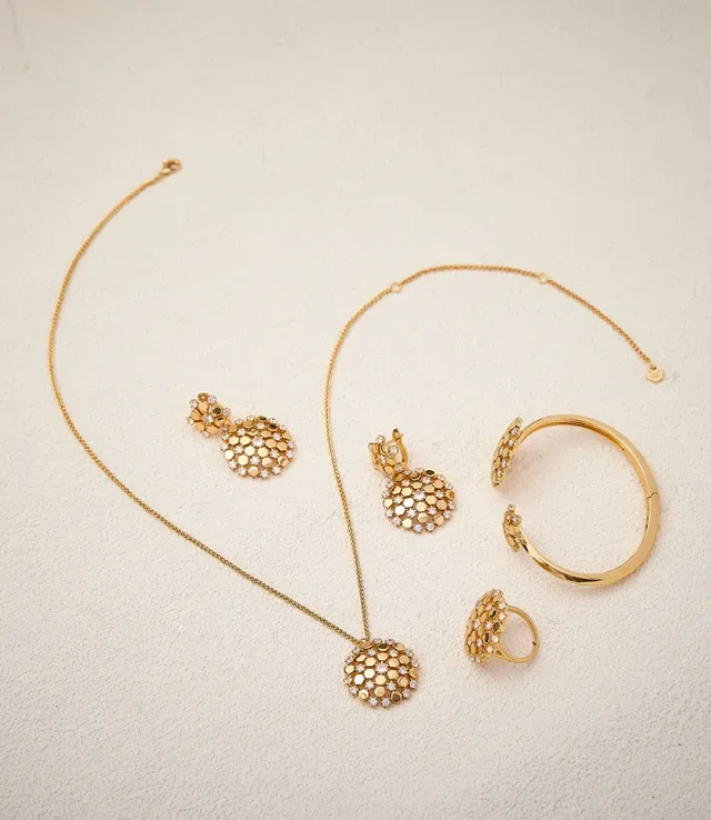 Brazalete Abierto Oro y Plata Pavé-Set Clusters Florales Joyería 5