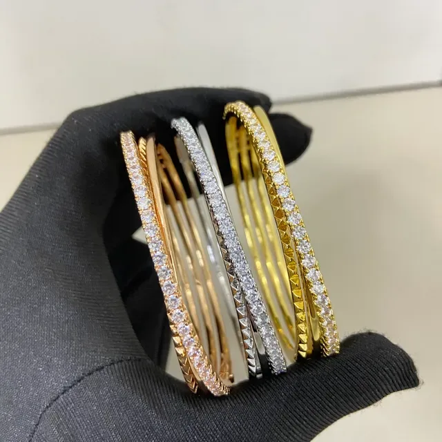 Gold Silver Rose Gold Pavé-Set Hinged Bangle Bracelets 8