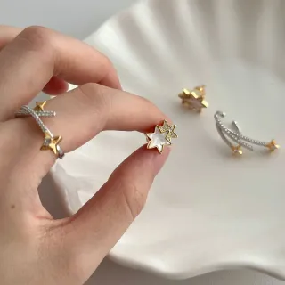 Brincos de Metal Estrela Dupla Cor Dourado Prata