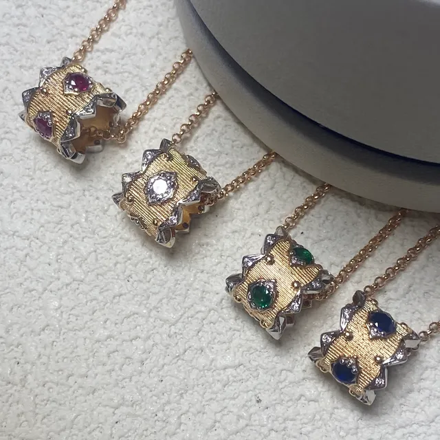 Gold Silver Textured Cylinder Spiky Bezel Necklace 2