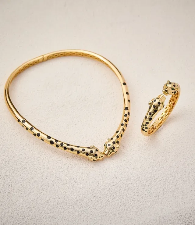 Gold-Tone Dual Leopard-Head Open Bangle Bracelet 4