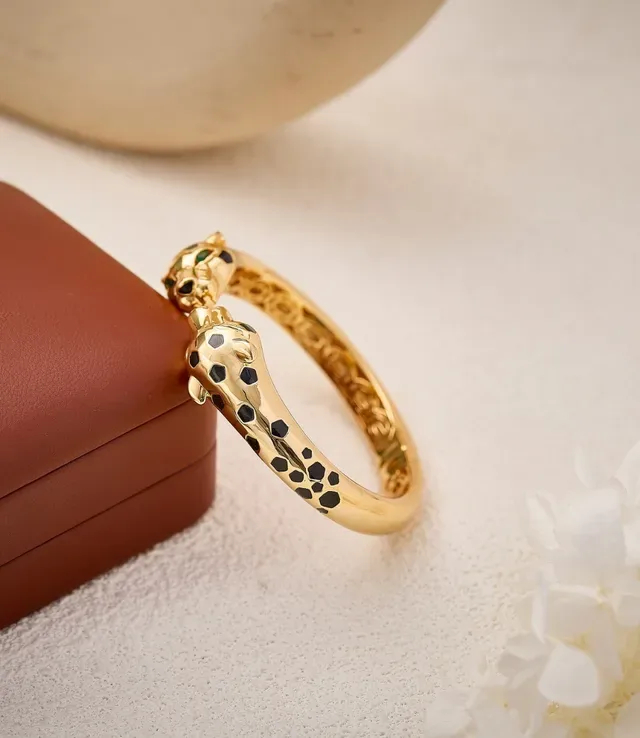 Gold-Tone Dual Leopard-Head Open Bangle Bracelet 5