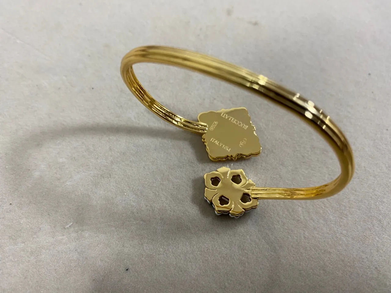 Gold-Tone Floral Enamel and Pavé Stone Open Bangle Bracelets 2