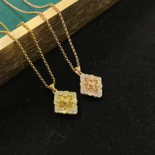 Colliers pendentifs en cristal pavé floral à quatre feuilles en ton doré
