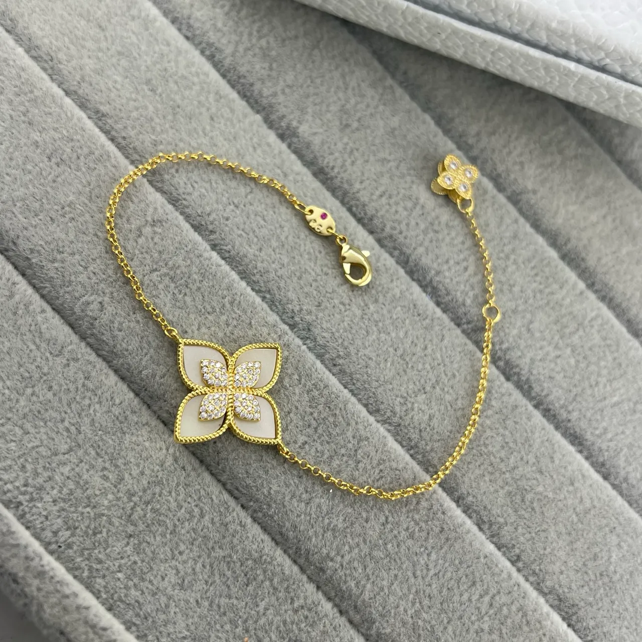 Gold-Tone Malachite and Pavé Stone Floral Motif Bracelet 2
