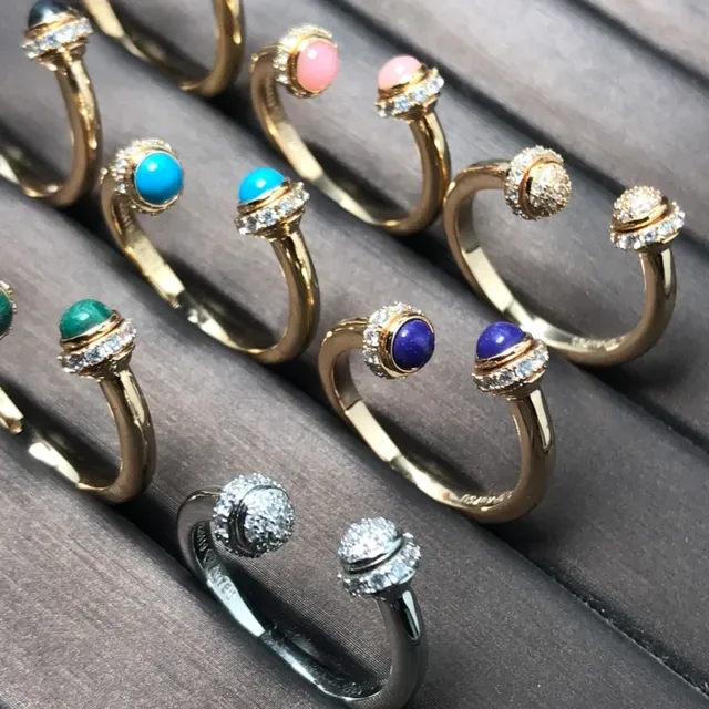Gold-Tone Open-Band Cabochon Halo Rings 4