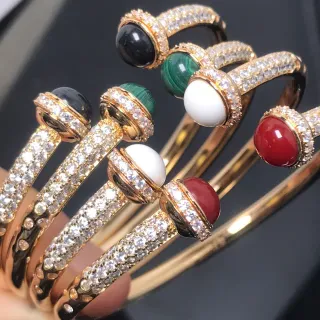 سوارات باللون الذهبي - مرصعة بلورات كريستال كابوشون جيمستون متعددة الأحجار