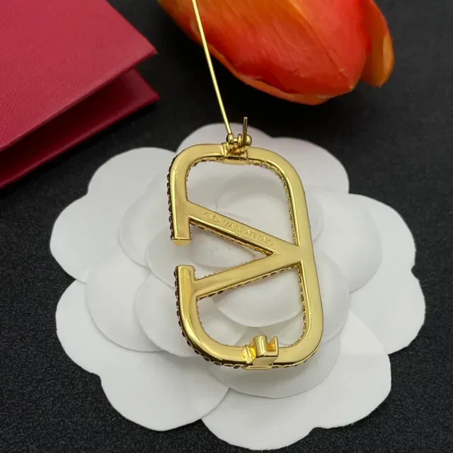 Broche doré rose et cristal clair pavé V-motif 3