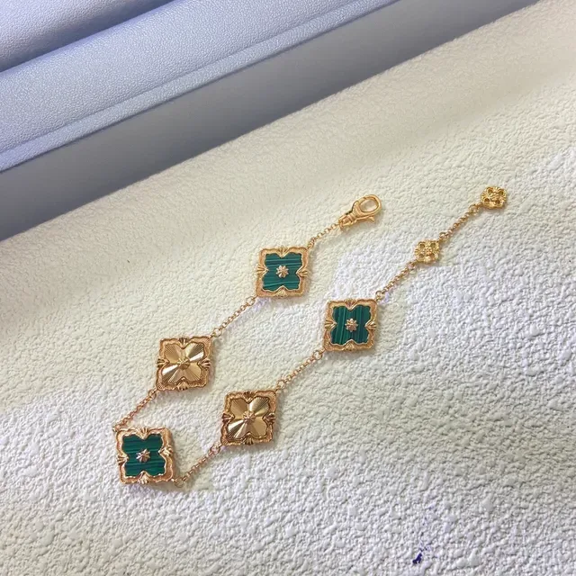 Gold-Tone Quatrefoil Floral Enamel Charm Bracelets 6