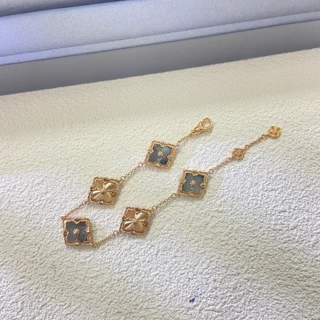 Gold-Tone Quatrefoil Floral Enamel Charm Bracelets 7