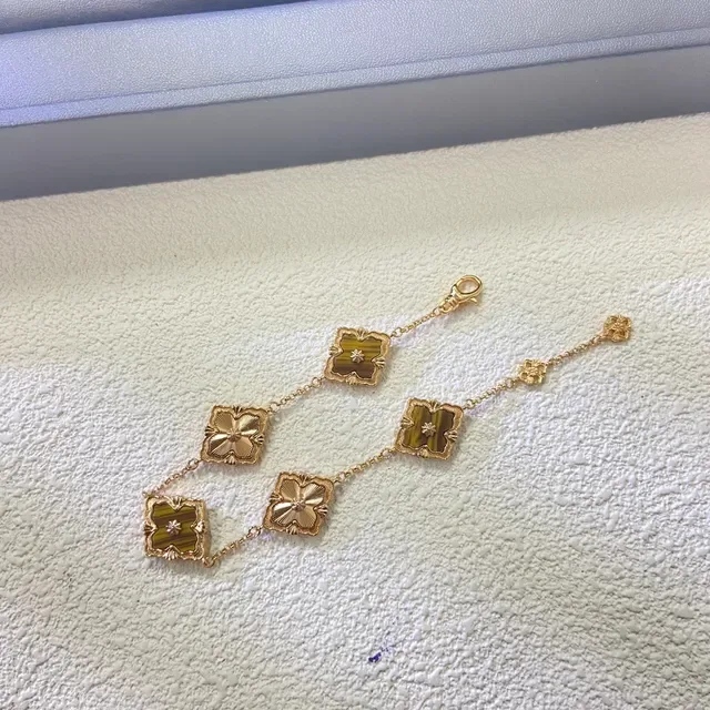 Gold-Tone Quatrefoil Floral Enamel Charm Bracelets 8