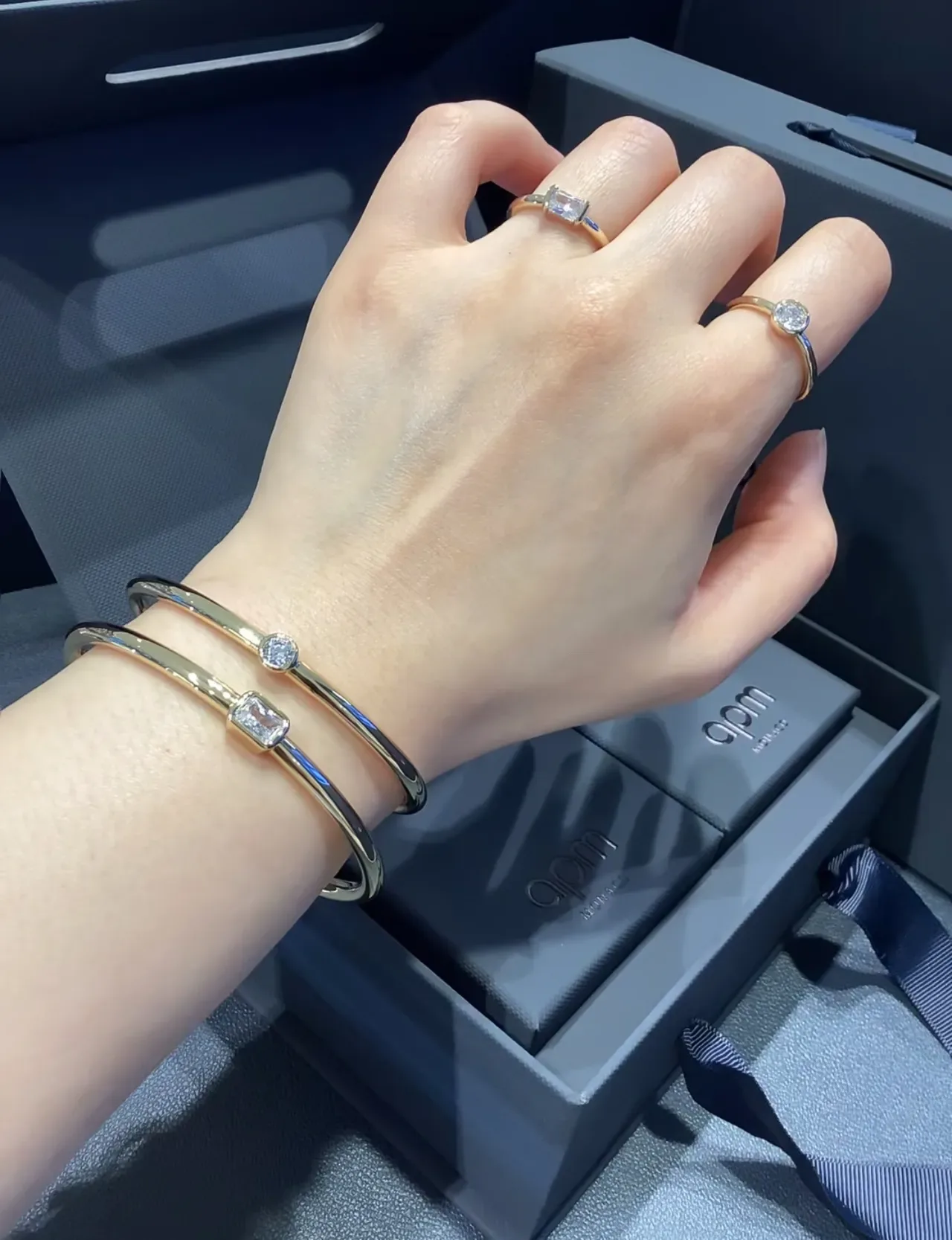Gold-Tone Single Square-Cut Stone Bangle Bracelet 2