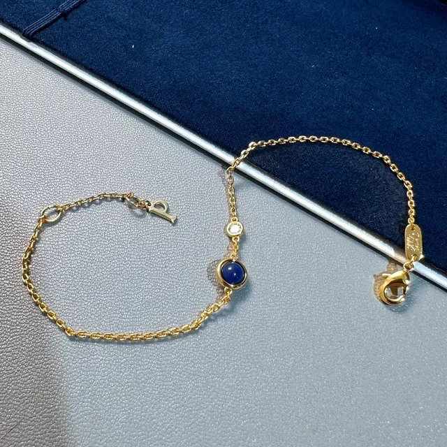 Gold-Tone Turquoise and Clear Stone Chain Bracelet 5