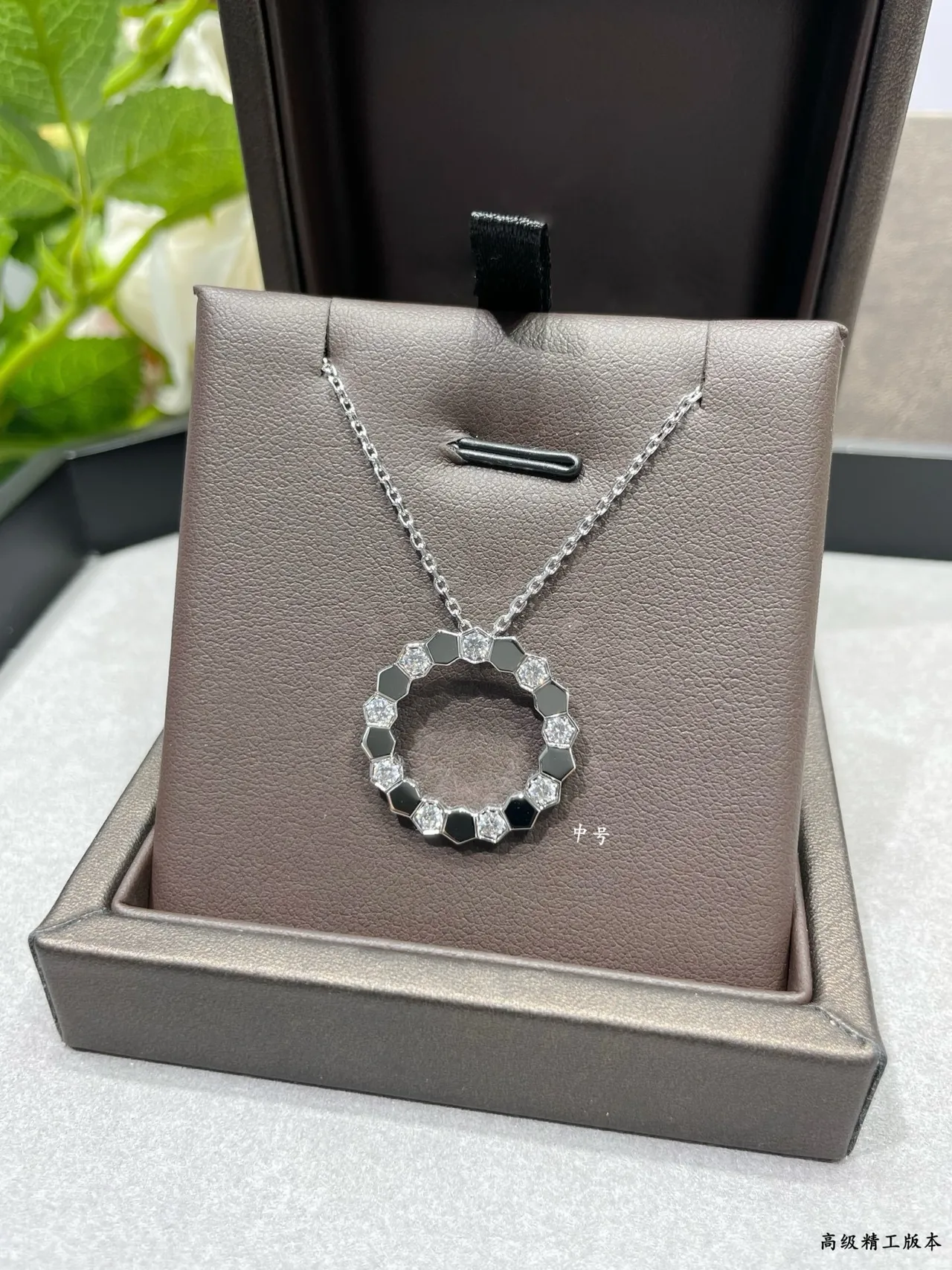Gold White Circular Openwork Pendant Geometric Hexagonal Bezel Necklace 9