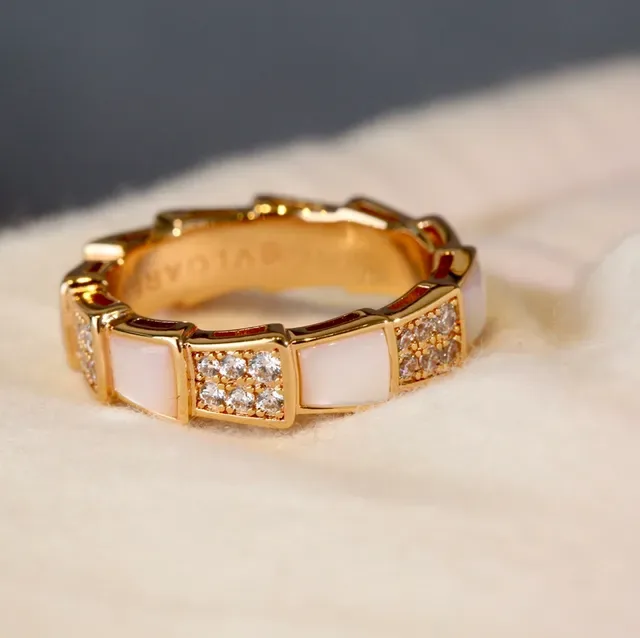 Gold White Geometric Segmented Band Pavé-Set Crystals Ring 2