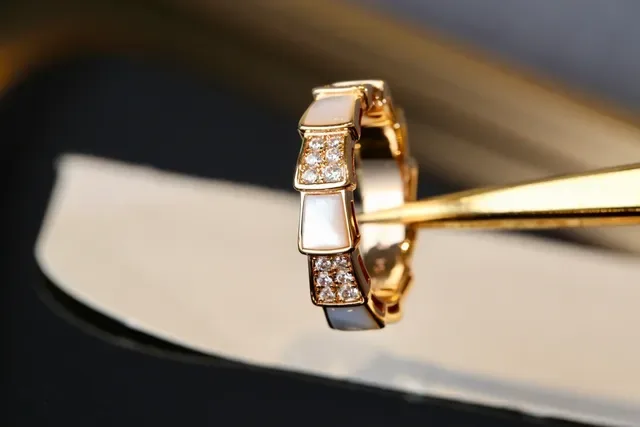 Gold White Geometric Segmented Band Pavé-Set Crystals Ring 5